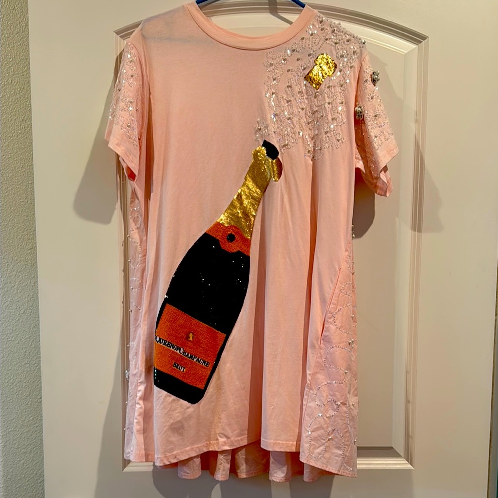 Pink Baby doll Party dress with Champagne Bottle Design